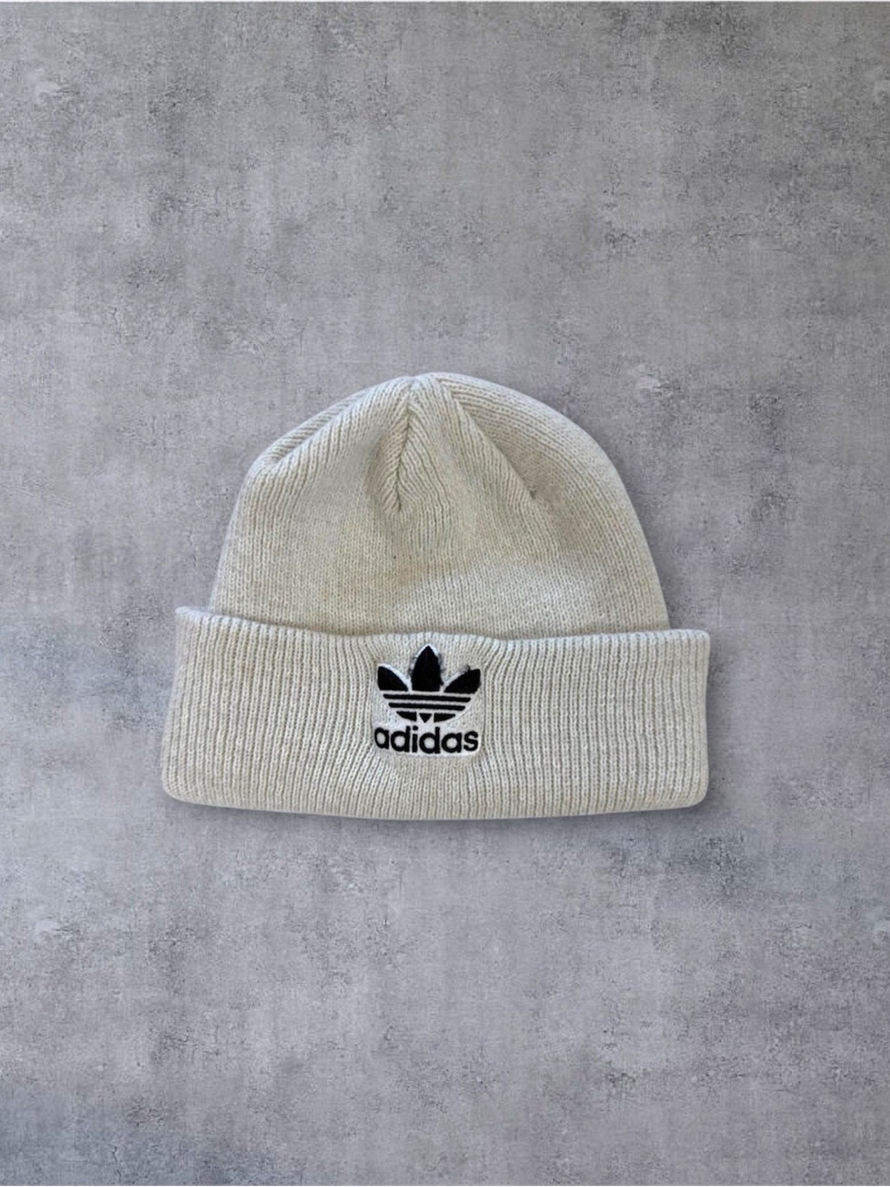 adidas Beige Knit Beanie with Black Trefoil Logo